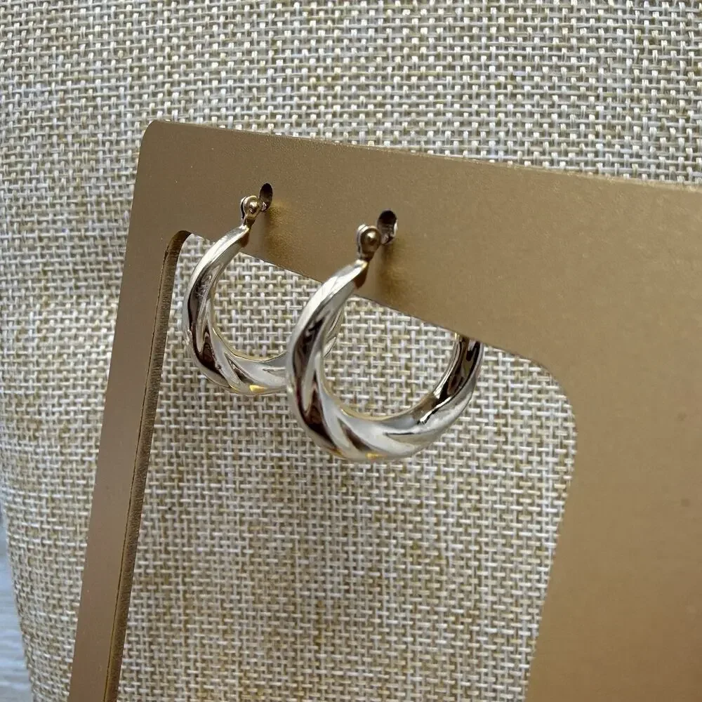 MA Israel 14K Yellow Gold Twist Hoop Earrings Michael Anthony 1.2 Grams - Picture 3 of 7